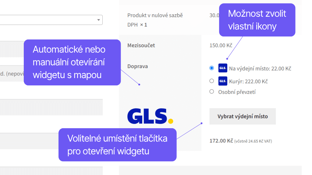 Plugin Toret GLS pro WooCommerce - zobrazení v pokladně (2)