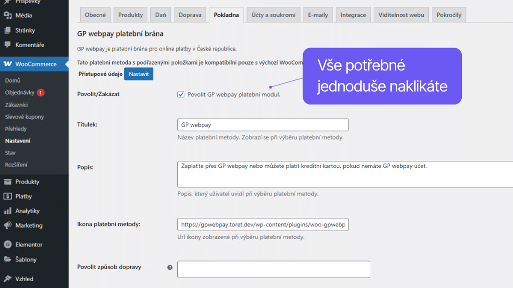 Plugin Toret GP webpay pro WooCommerce - nastavení platební metody