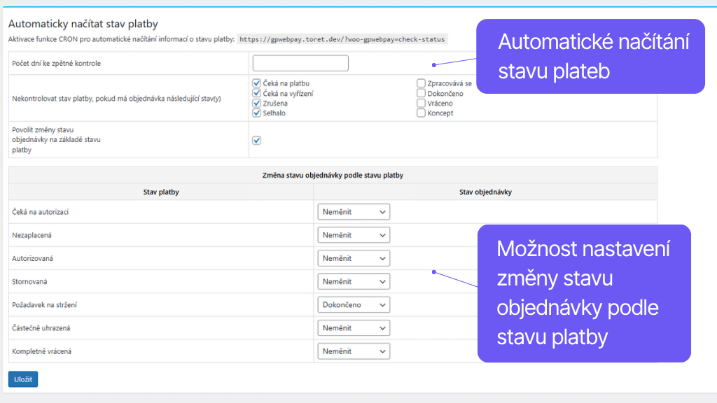 Plugin Toret GP webpay pro WooCommerce - nastavení
