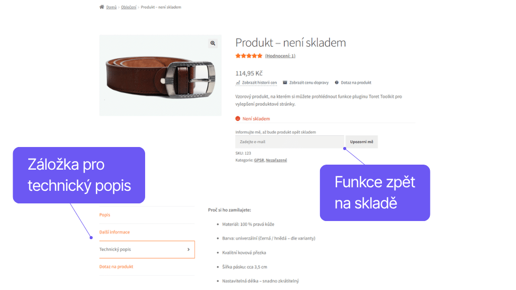 Plugin Toret Toolkit pro WooCommerce - funkce pro produkt (3)