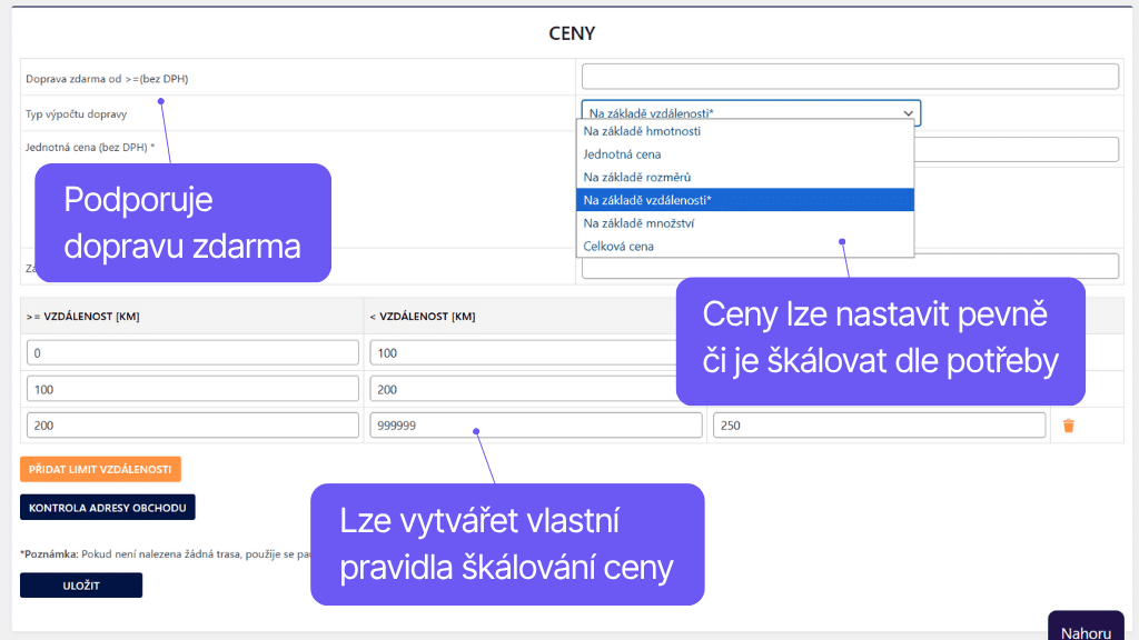 Plugin Toret Vlastní pobočky a doprava pro WooCommerce - nastavení (2)