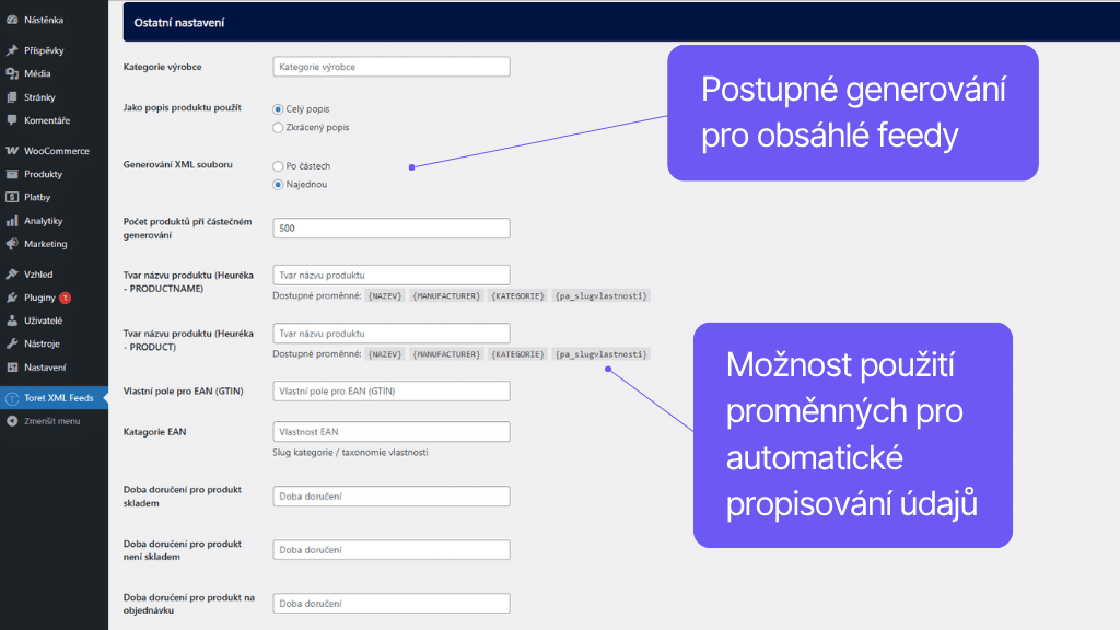 Plugin Toret XML feedy pro WooCommerce - nastavení feedu (4)