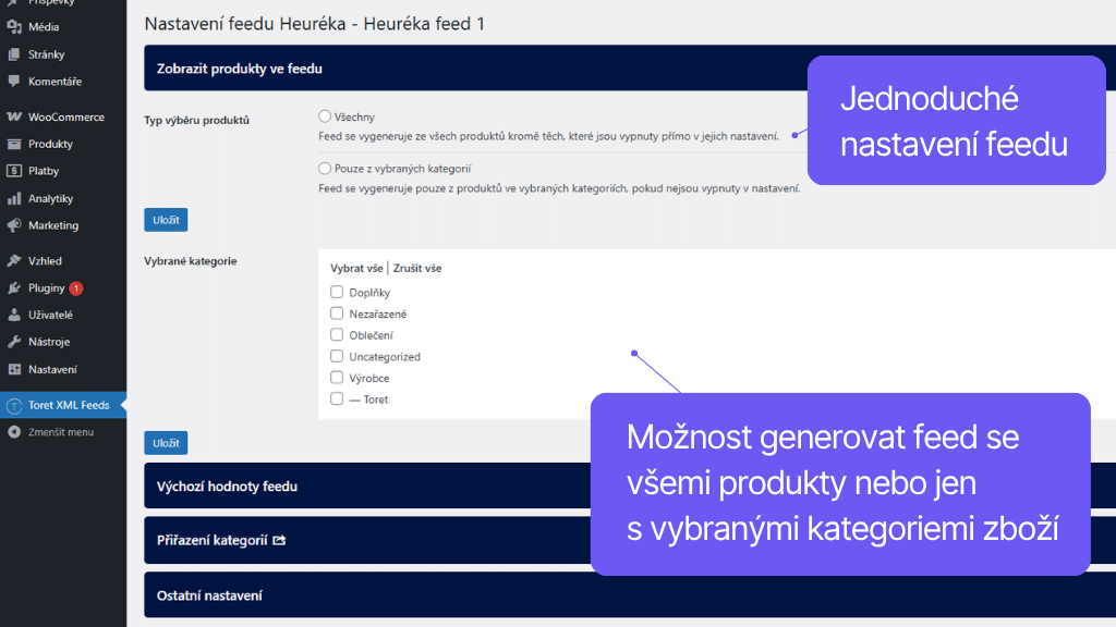 Plugin Toret XML feedy pro WooCommerce - vytváření XML feedů (3)