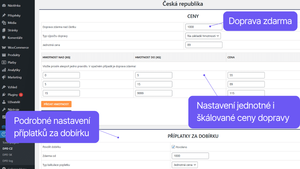 Toret plugin DPD pro WooCommerce - nastavení dopravy (2)