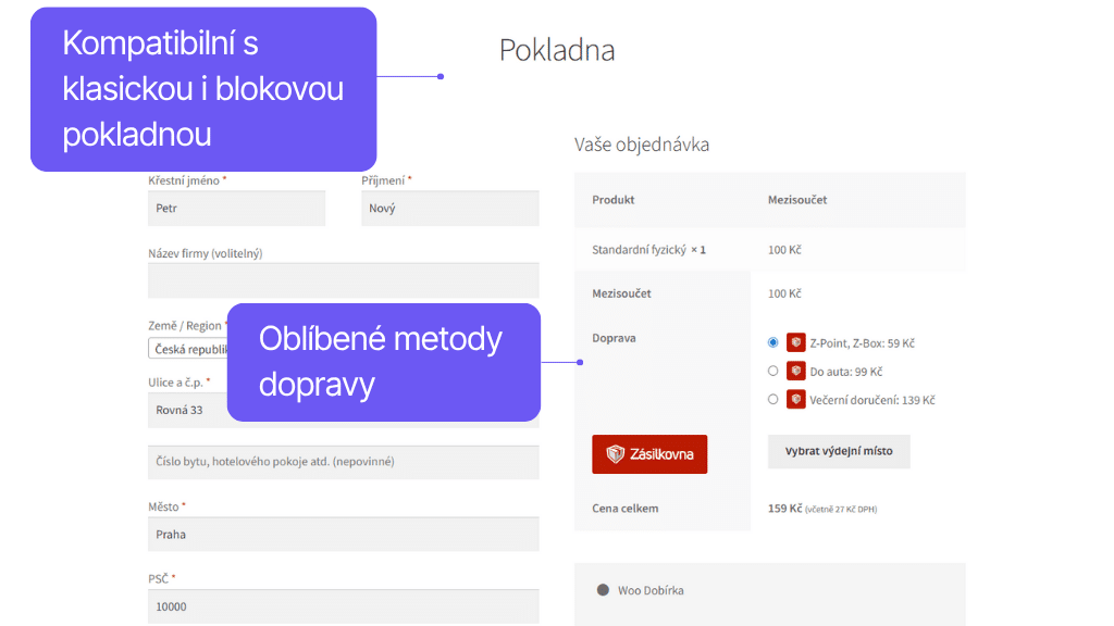 Toret plugin WooCommerce Zásilkovna - pokladna