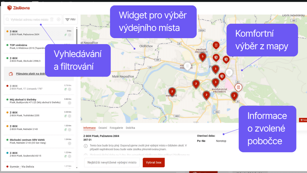 Toret plugin WooCommerce Zásilkovna - widget pro výběr výdejního místa