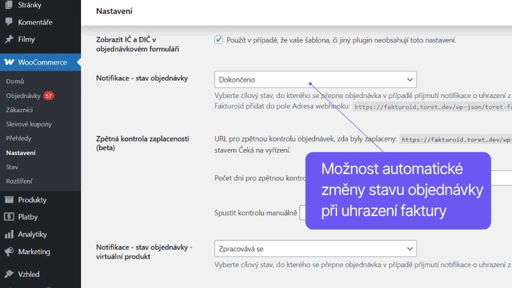 WooCommerce plugin Fakturoid - nastavení párování plateb