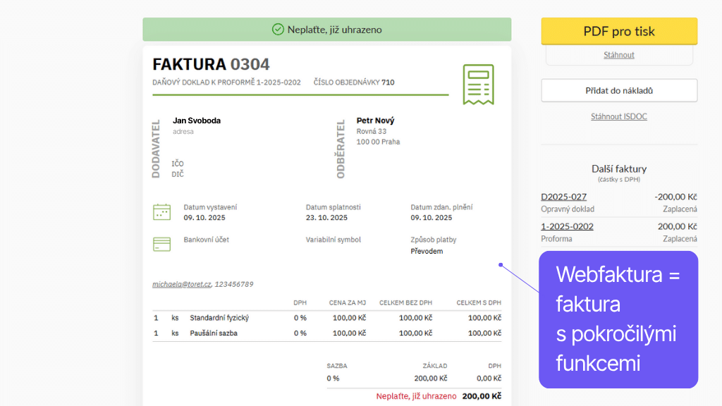 WooCommerce plugin Fakturoid - webfaktura