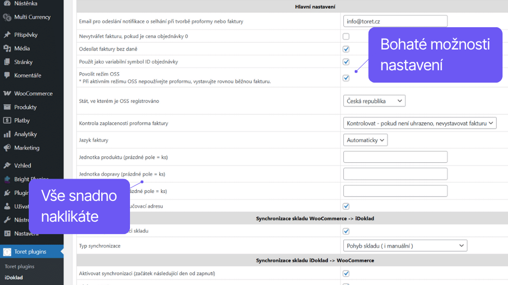 WooCommerce plugin iDoklad - bohaté možnosti nastavení