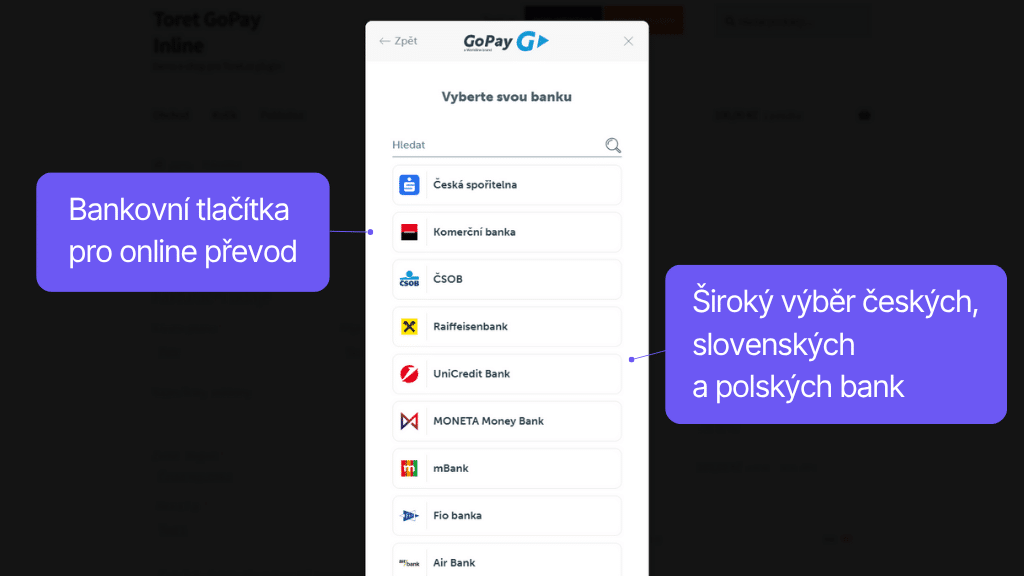 Plugin GoPay pro WooCommerce - bankovní tlačítka