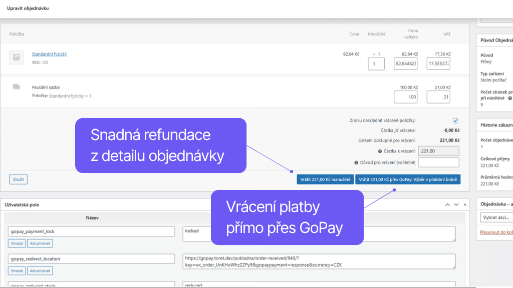 Plugin GoPay pro WooCommerce - refundace