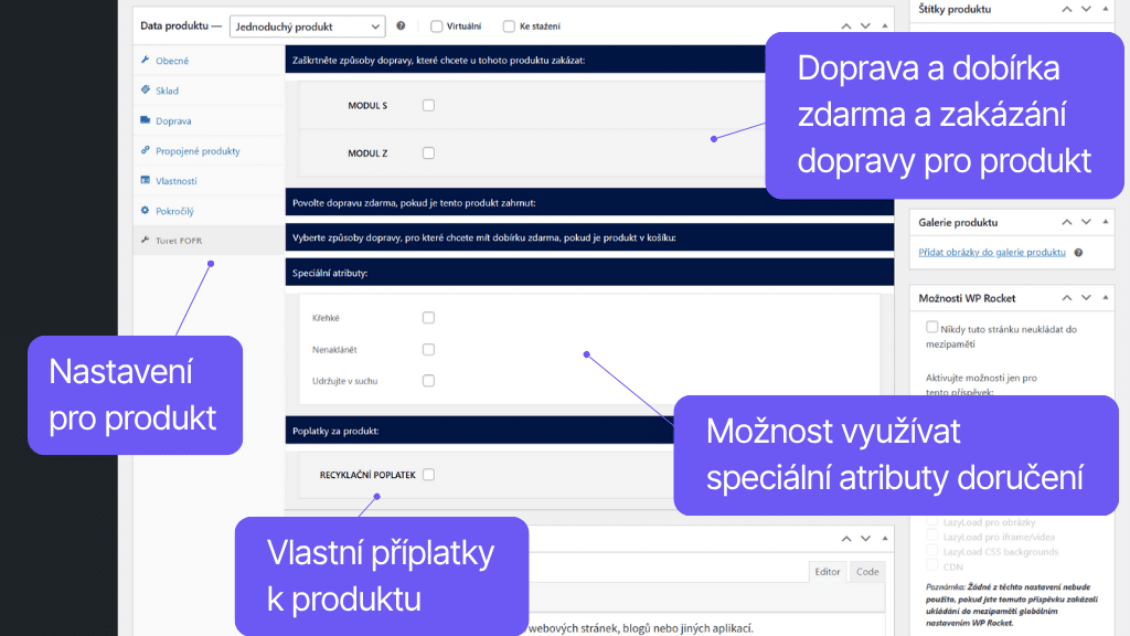 Plugin Toret FOFR pro WooCommerce - nastavení pro produkt