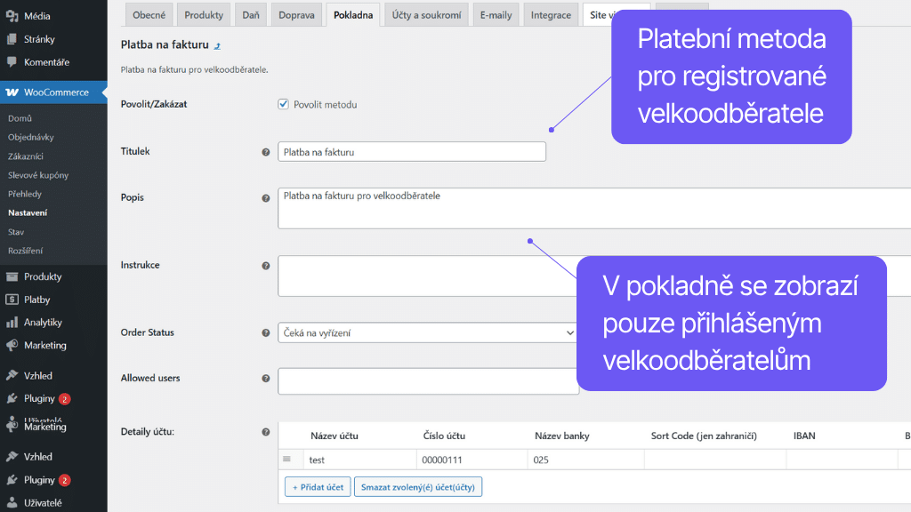 Plugin Toret Velkoobchod pro WooCommerce - platební metoda Na fakturu