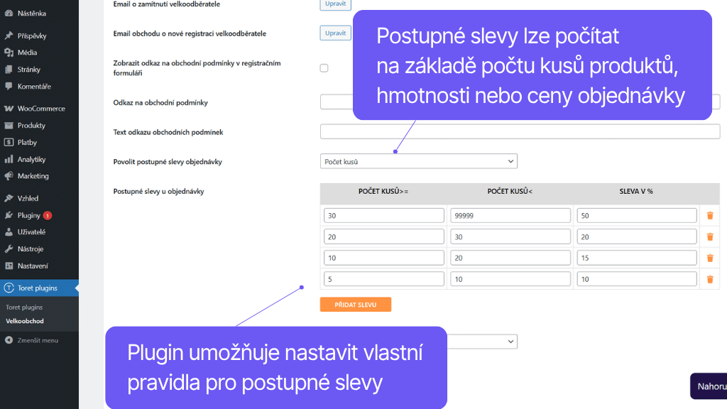 Plugin Toret Velkoobchod pro WooCommerce - postupné slevy