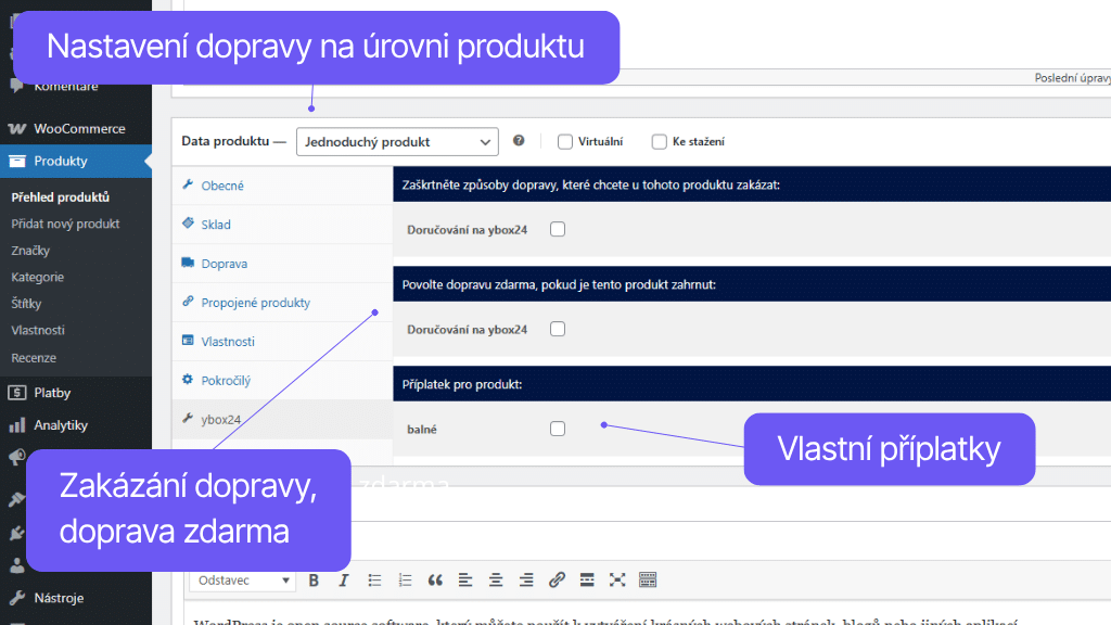 Plugin Toret ybox24 pro WooCommerce - nastavení pro produkt