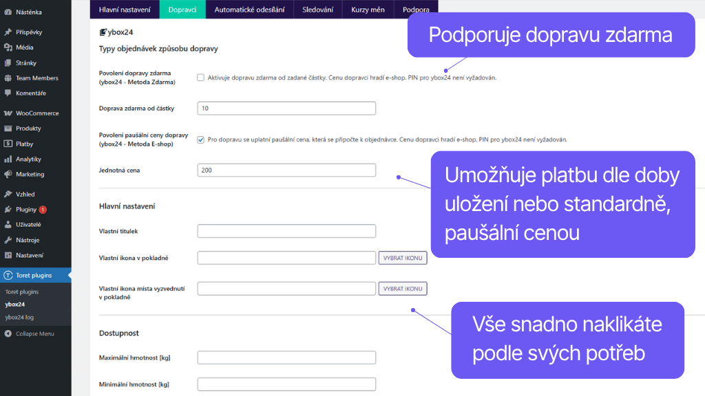 Plugin Toret ybox24 pro WooCommerce - nastavení