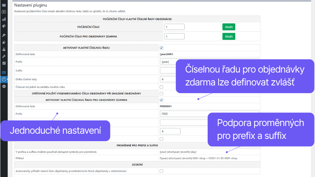 Toret Order Numbers - nastavení