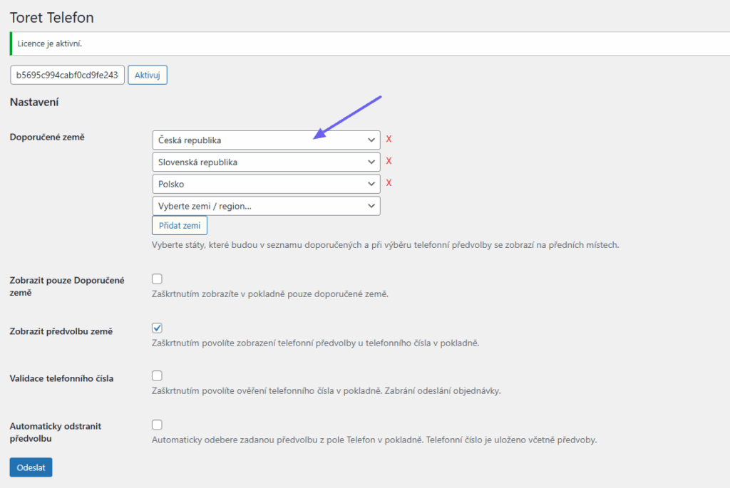 Toret Telefon - nastavení předvolby 3