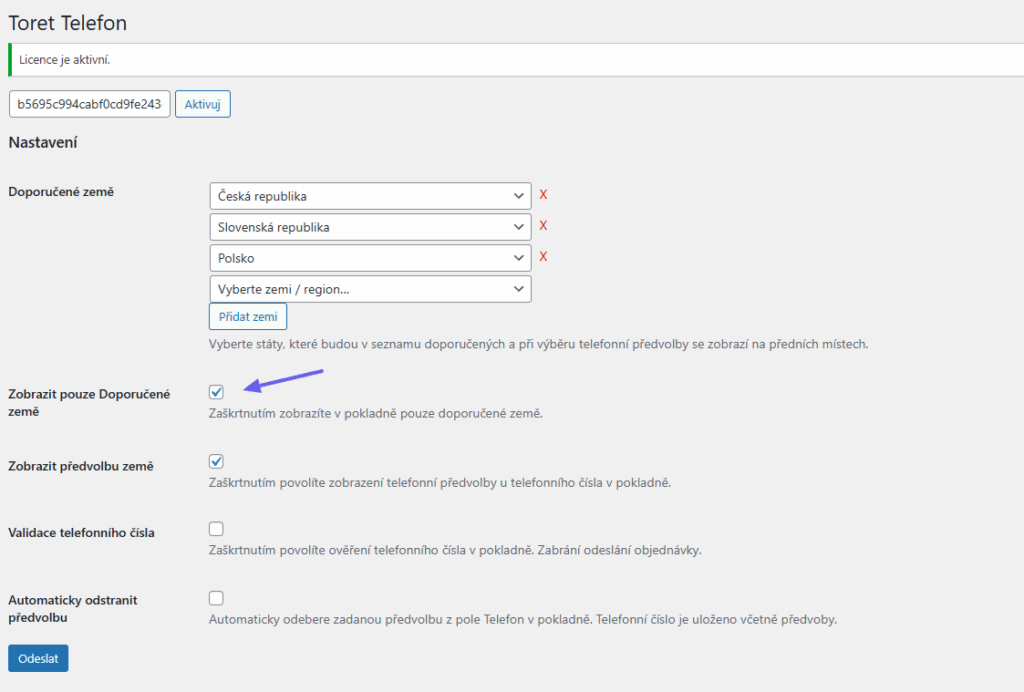 Toret Telefon - nastavení předvolby 5