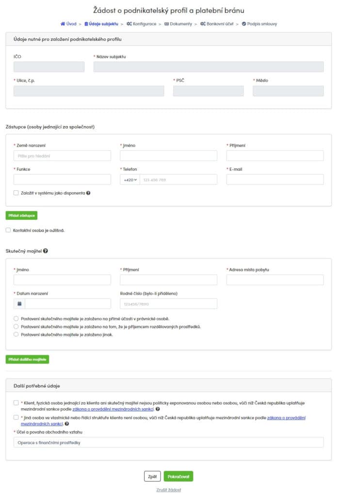 Uzavření smlouvy o platební bráně s ThePay