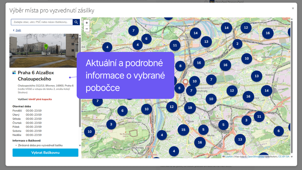 Plugin Toret Česká pošta pro WooCommerce - widget s mapou 2