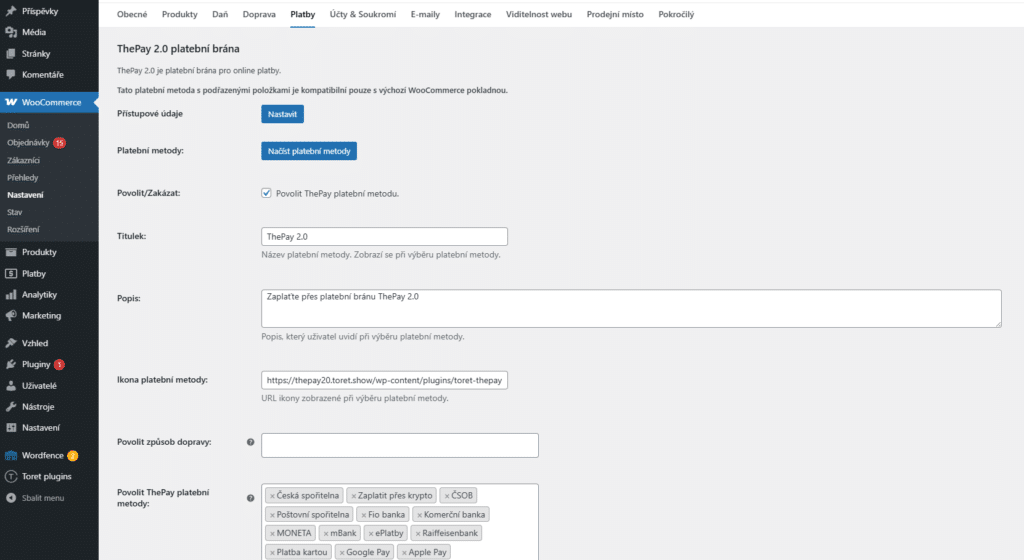 Nastavení platební metody ThePay