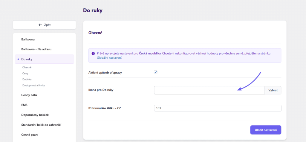 Nová funkce v pluginu Česká pošta - nastavení ikon pro každý způsob dopravy a zemi zvlášť