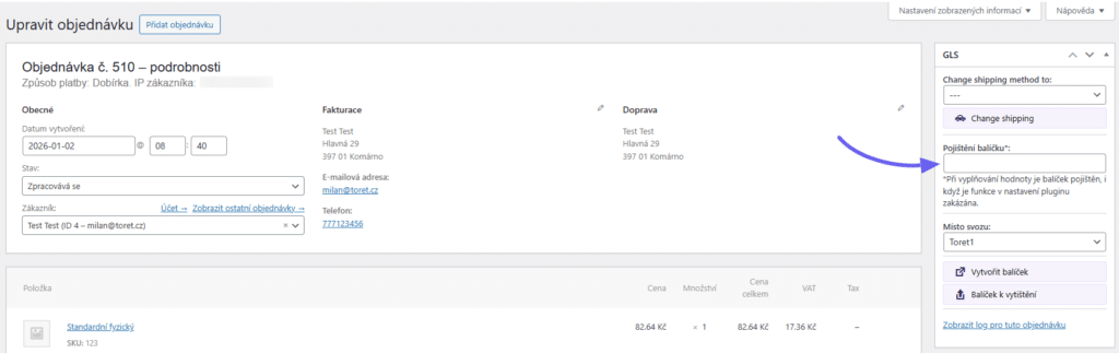 Nová funkce v pluginu GLS - pojištění zásilky