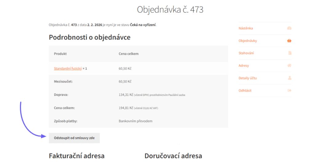 Zobrazení tlačítka pro odstoupení od smlouvy s pluginem Toolkit