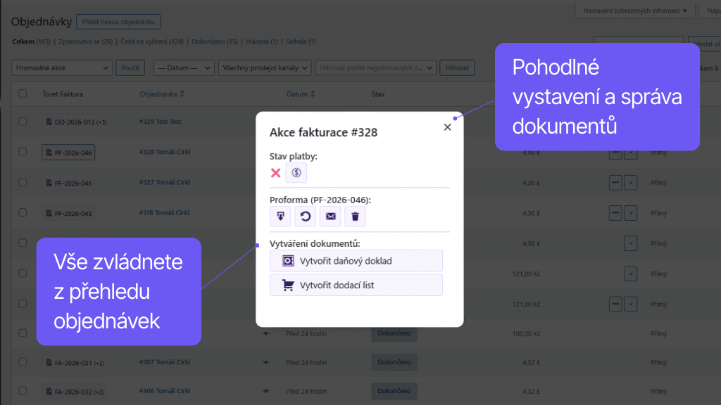 Toret Faktura - fakturace v přehledu objednávek