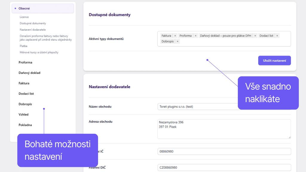 Toret Faktura - nastavení