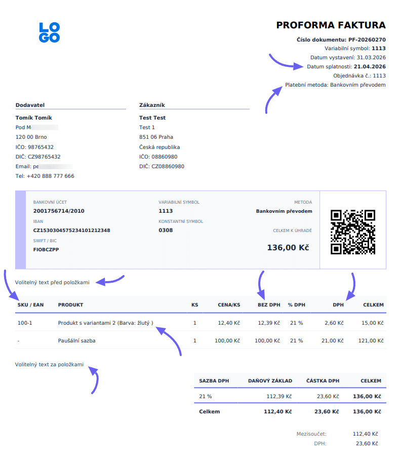 Změny obsahu faktury v pluginu Toret Faktura k březnu 2026