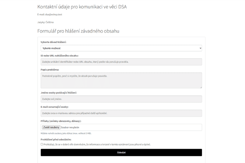 Formulář pro hlášení závadného obsahu přidaný pluginem Toolkit