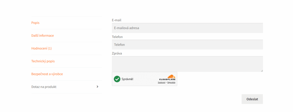 Formuláře pro dotaz na produkt a Zpět na skladě podporují Cloudflare Turnstile.