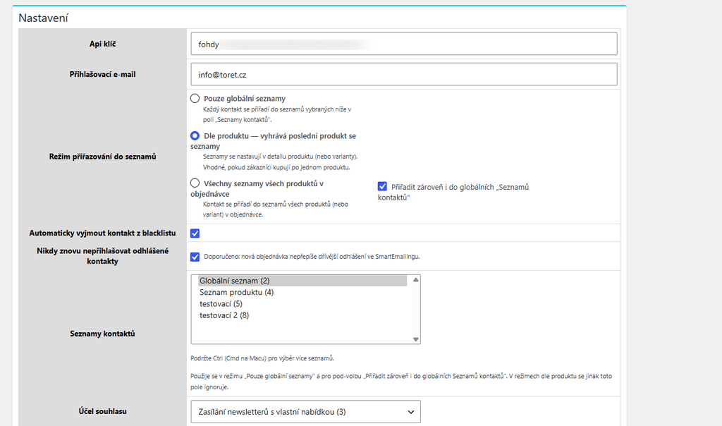 plugin SmartEmailing - nové možnosti nastavení